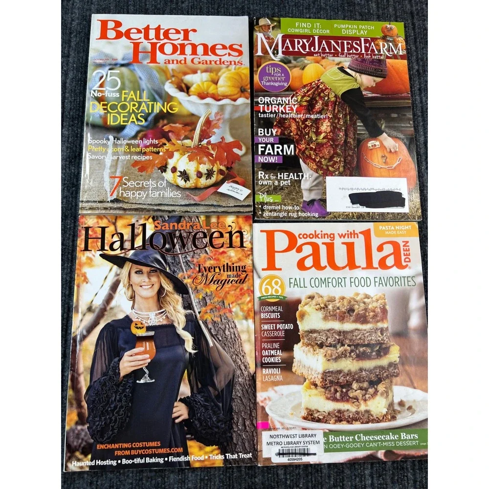 Fall & Halloween Magazine Lot Cooking Decorating BH&G Paula Deen Mary Janes Farm
